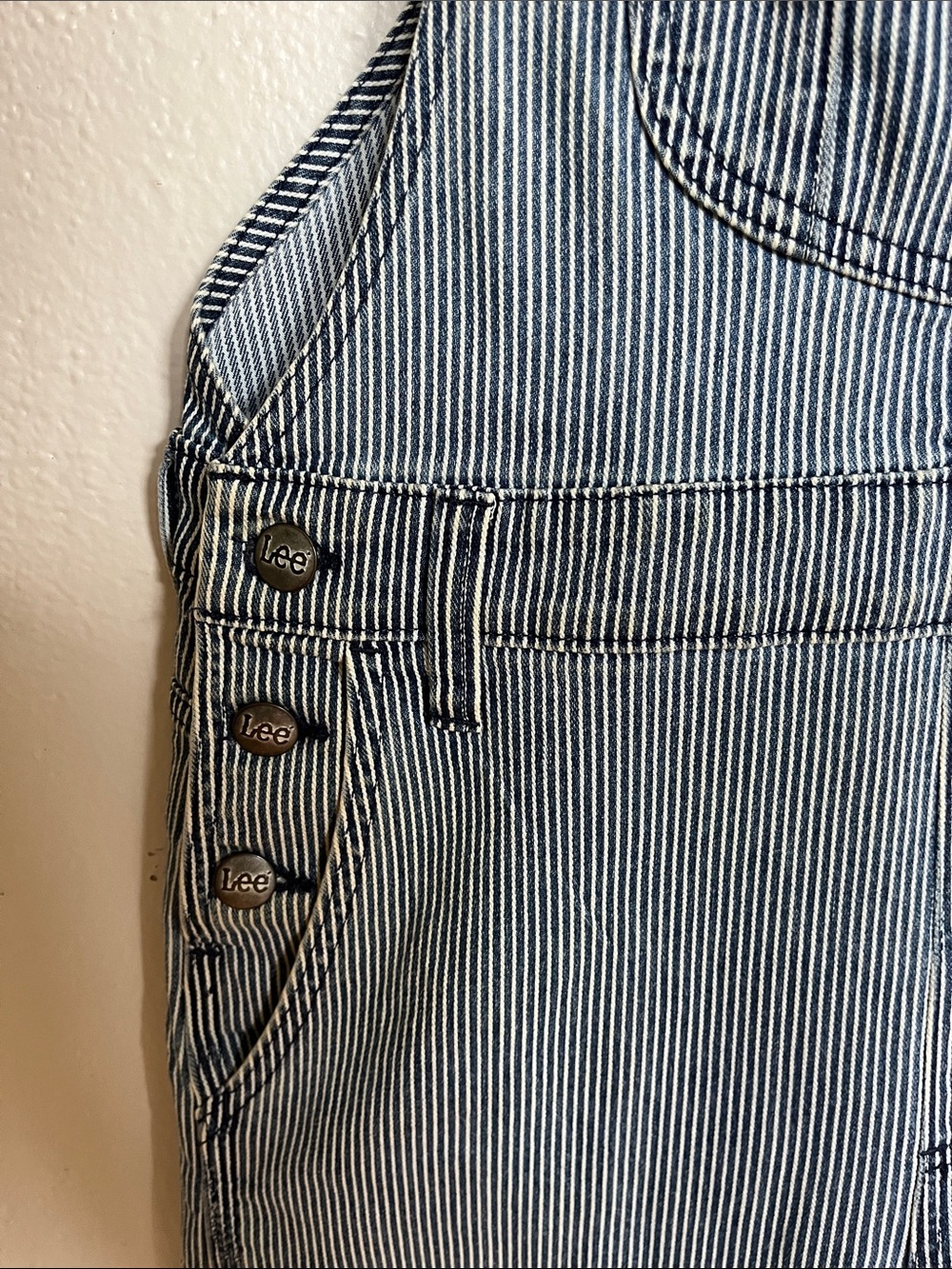 Lee Light Blue Pinstriped Denim Overalls - Picture 4 of 4